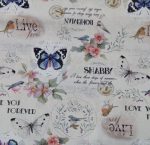 Tela mariposas y flores fondo crudo