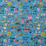 Tela motivos variados fondo azul